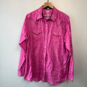 Rock 47 by Wrangler Pink Paisley Western Pearl Snap Shirt Size XXL